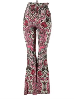 Free People High-Rise Pink Paisley Stretch Flare Pants